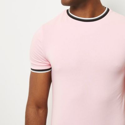 Pink muscle fit ringer T-shirt